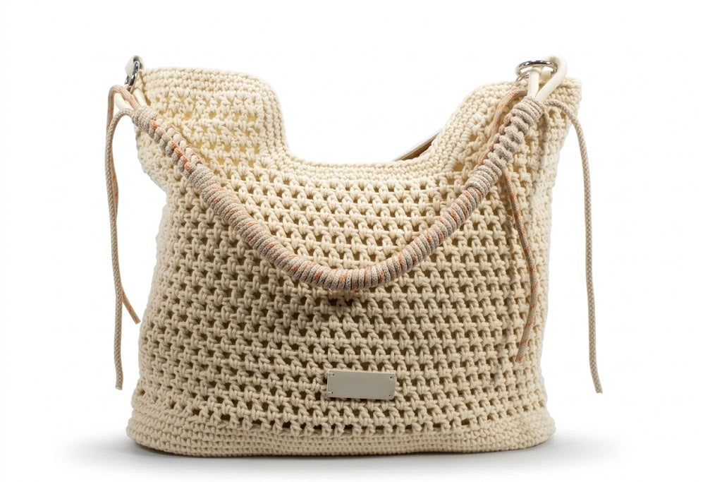 Boho Gehaakte Hobo Schoudertas met Gedraaid Touw Hengsel