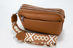 Trendy Triple Zip Crossbody Tas — Schoudertas met Brede Aztec Riem