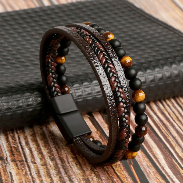 Heren Armband met Tijgeroog — Bruin & Zwart