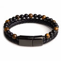 Leren & Natuursteen Herenarmband – Tiger Eye & Onyx Dual