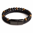 Leren & Natuursteen Herenarmband – Tiger Eye & Onyx Dual