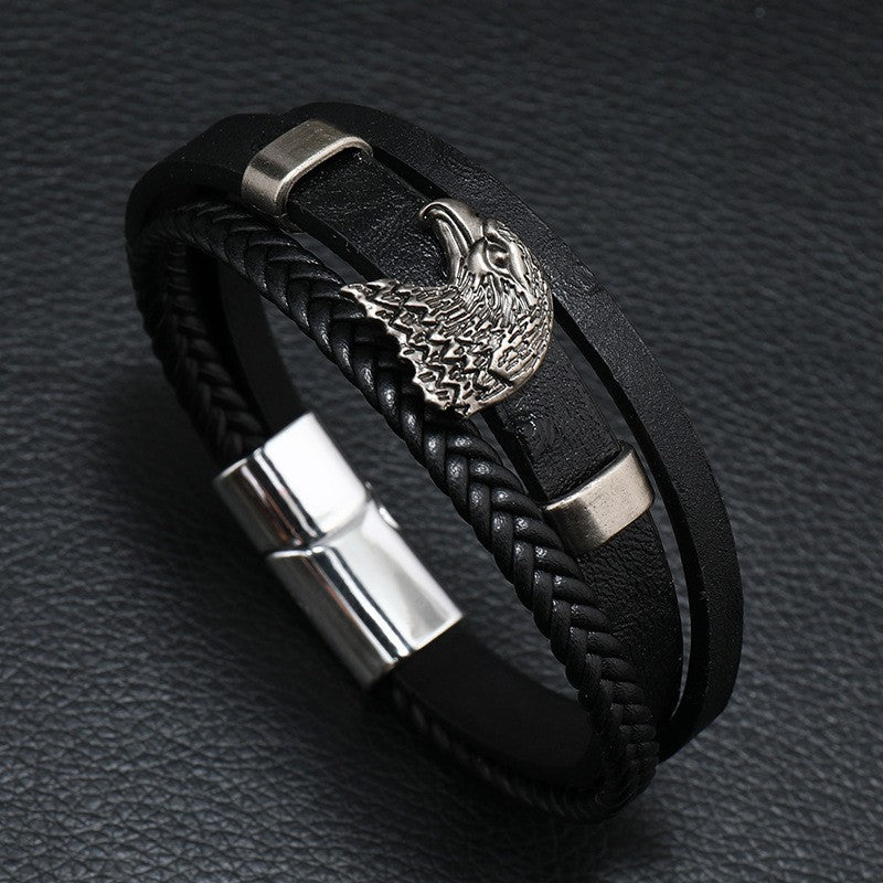 Stoere Leren Herenarmband met Arend & Magneetsluiting – Eagle Leather