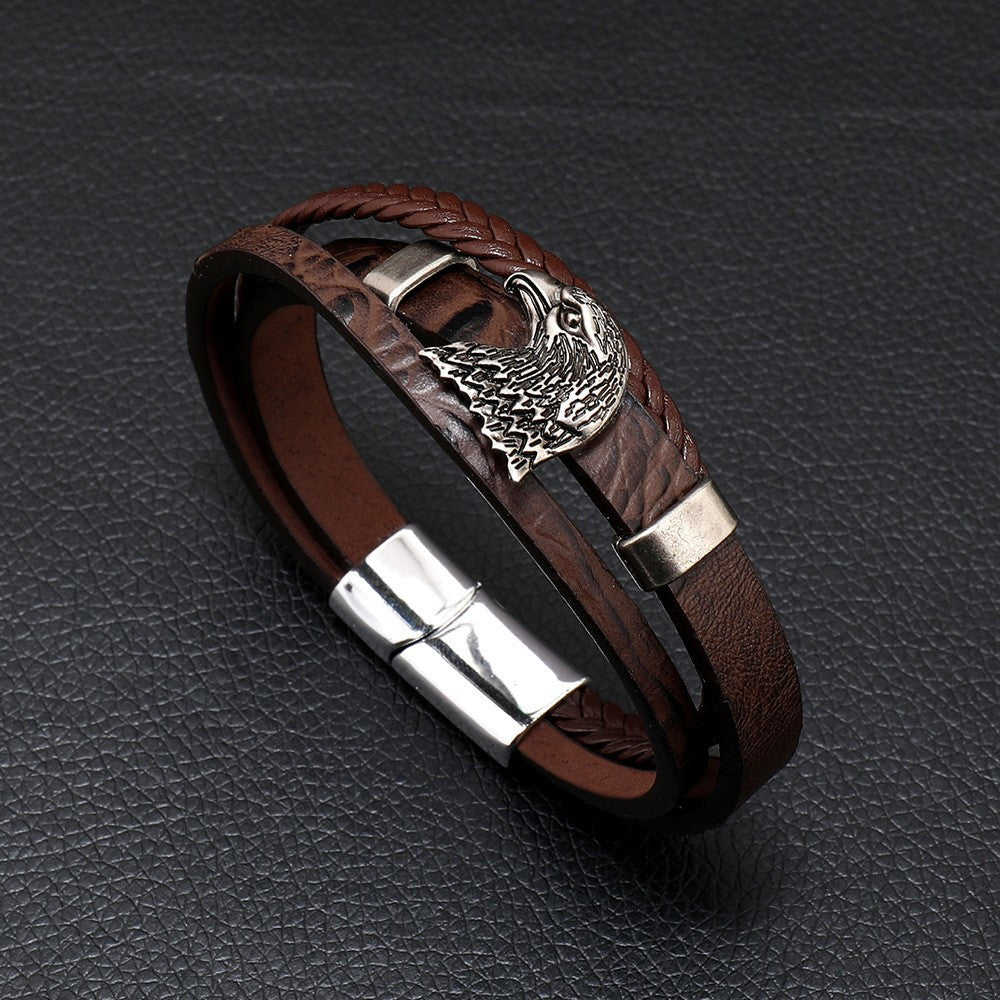 Stoere Leren Herenarmband met Arend & Magneetsluiting – Eagle Leather