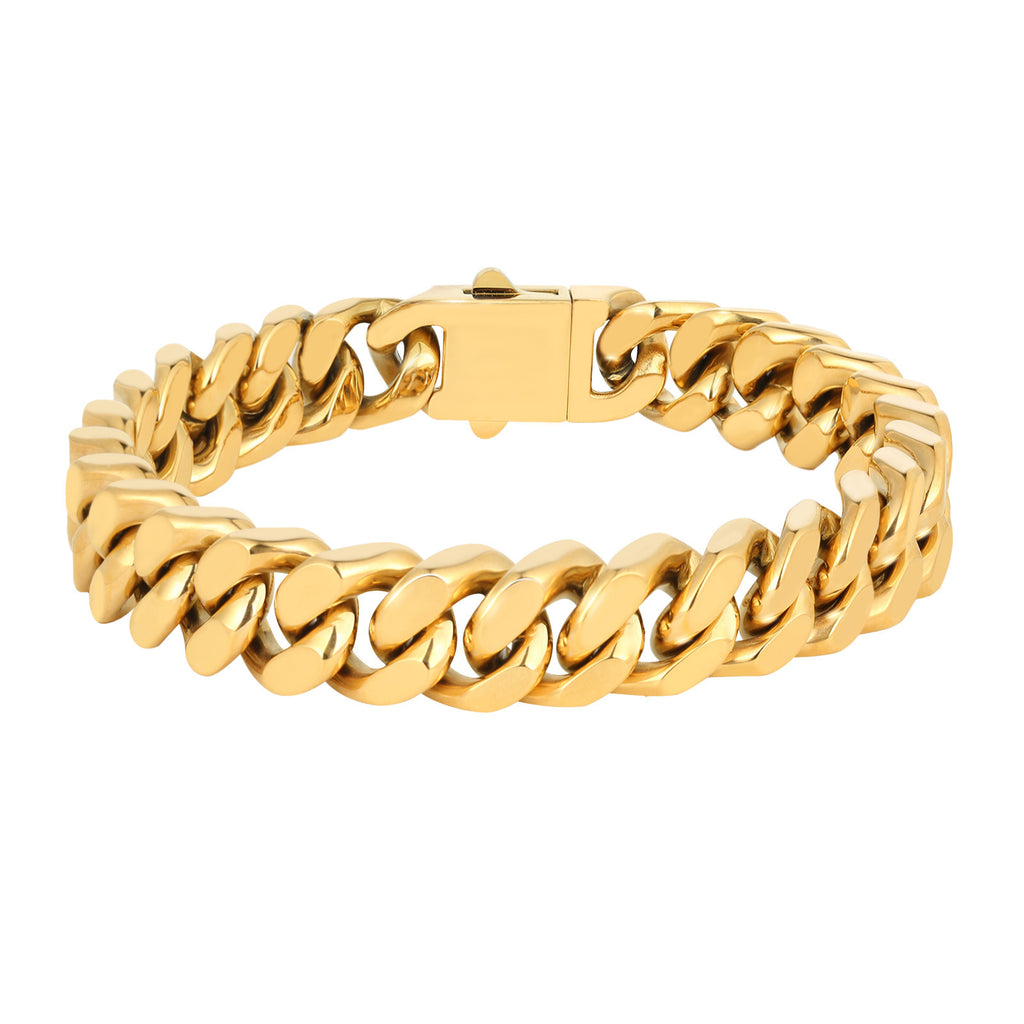 Luxe Goudkleurige Schakelarmband van RVS (18k Verguld / Cuban Link) – Fenando