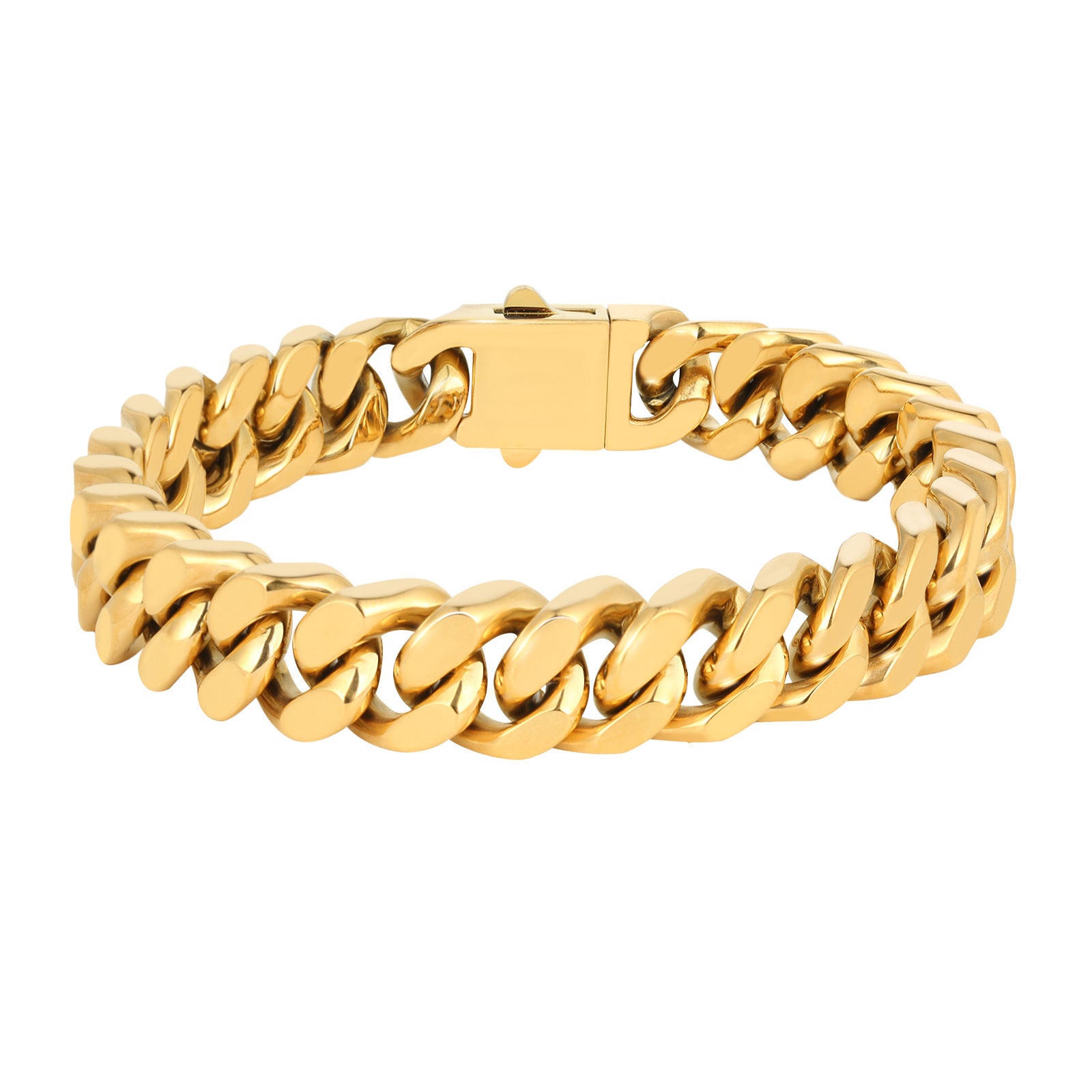 Luxe Goudkleurige Schakelarmband van RVS (18k Verguld / Cuban Link) – Fenando