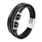 Stoere Multi-Layer Leren Heren Armband met Metalen Kralen – Zwart
