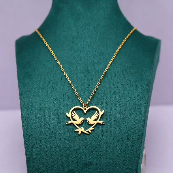 Schakelketting met Hart & Tortelduifjes — Graveerbaar