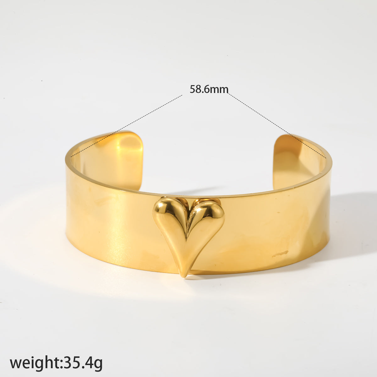 Chunky Cuff Armband met 3D Hart — Goudkleurig