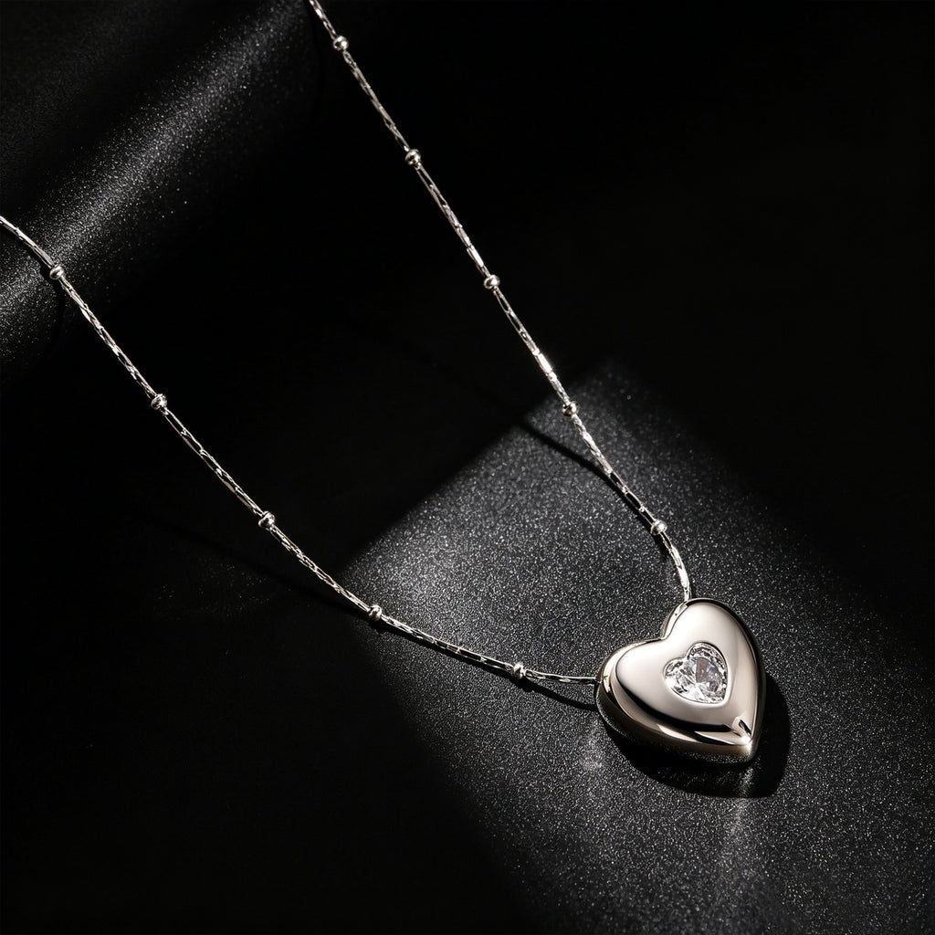 Elegante RVS 3D Hartjes Ketting met Zirkonia – Verstelbare Schuifketting (18K Goud Verguld)