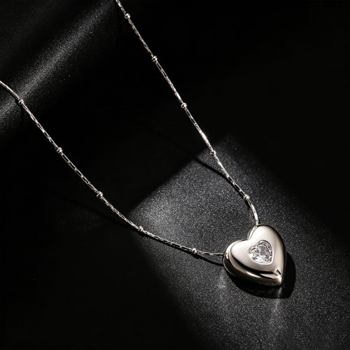 Elegante RVS 3D Hartjes Ketting met Zirkonia – Verstelbare Schuifketting (18K Goud Verguld)