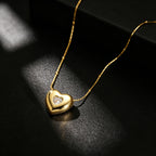 Elegante RVS 3D Hartjes Ketting met Zirkonia – Verstelbare Schuifketting (18K Goud Verguld)