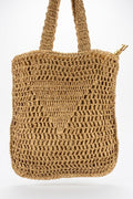 Gehaakte Raffia Schoudertas met Rits - Beige | On-Trend Strandtas Crochet