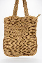 Gehaakte Raffia Schoudertas met Rits - Beige | On-Trend Strandtas Crochet