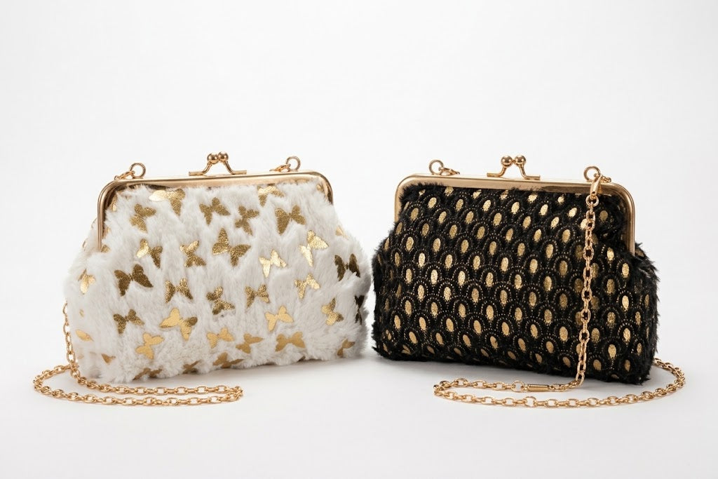 Luxe Clutch Zwart met Goud - Elegante Avondtas met Ketting en Knipsluiting