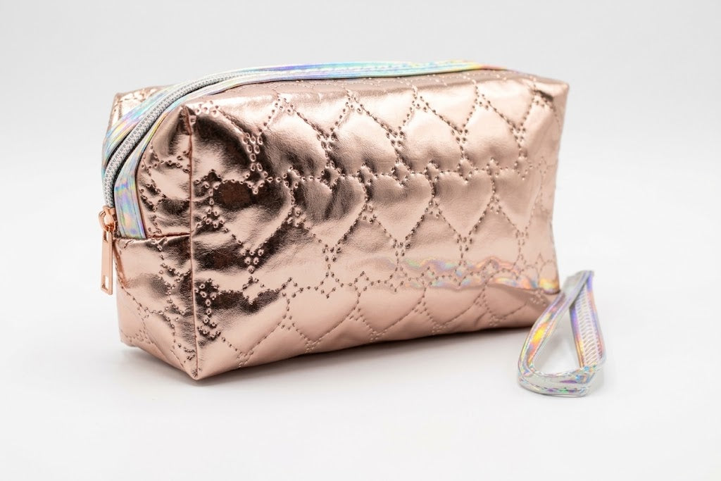 Luxury Girls' Toiletry Bag with Cat Print - Pink Glitter Makeup Pouch