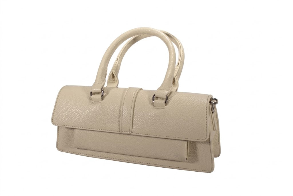 Elegante Baguette Handtas met Gekorrelde Structuur — Chic Schoudertasje