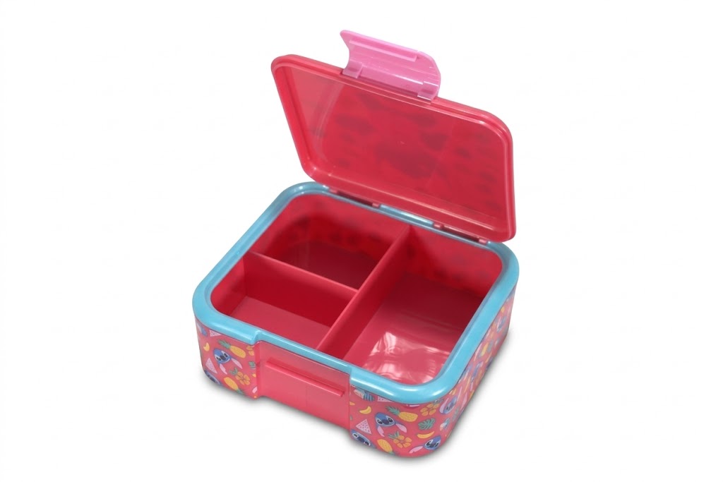 Disney Lilo & Stitch Lunchbox mit 3 Fächern - Premium Brotzeitbox Rosa/Blau 18x16 cm