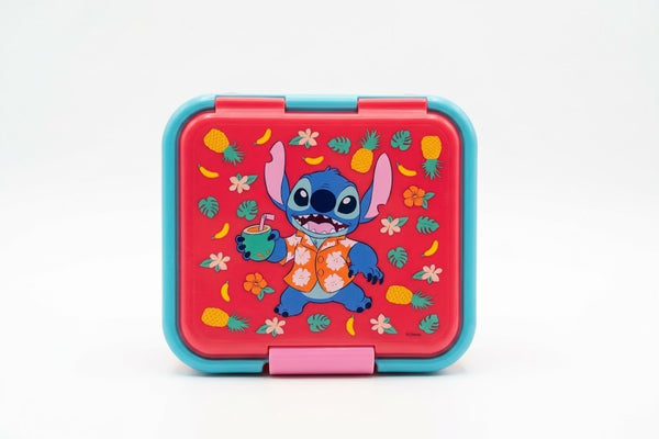 Disney Lilo & Stitch Lunchbox mit 3 Fächern - Premium Brotzeitbox Rosa/Blau 18x16 cm