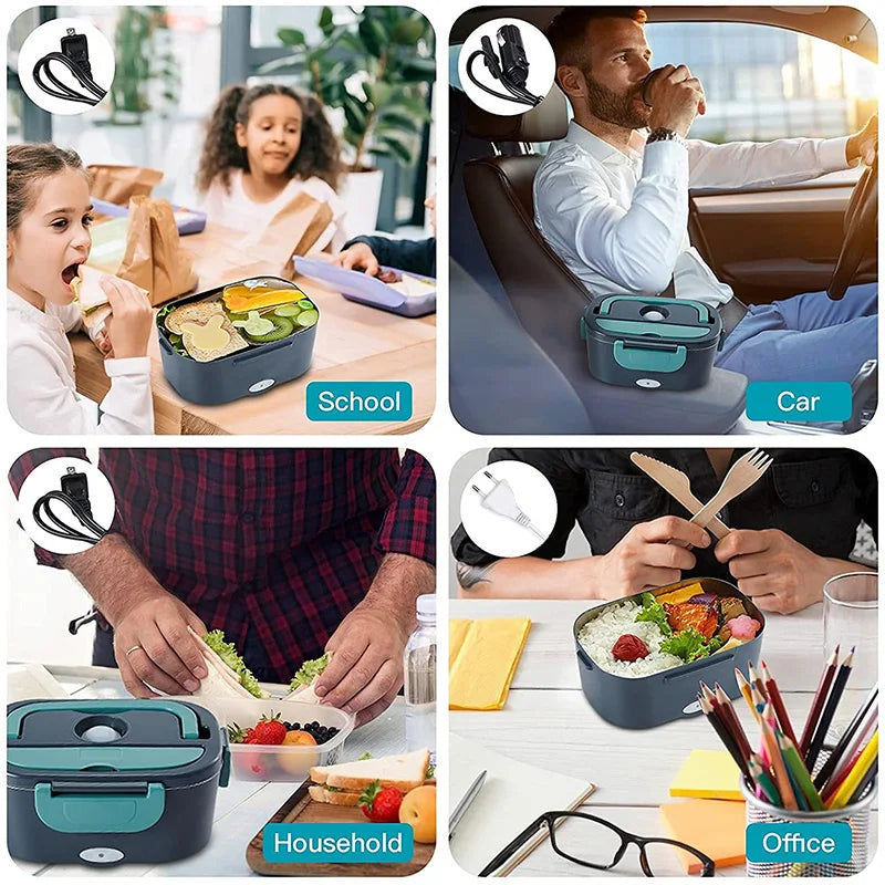 Electric Lunch Box 2-in-1 Portable Food Warmer (12V–220V) Stainless Steel