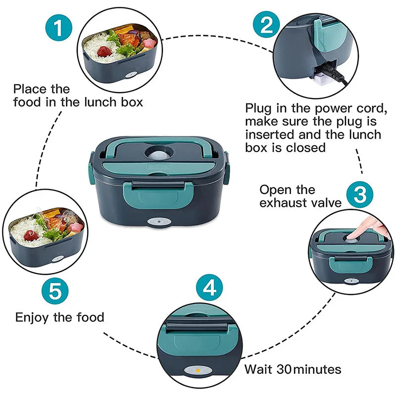 Electric Lunch Box 2-in-1 Portable Food Warmer (12V–220V) Stainless Steel
