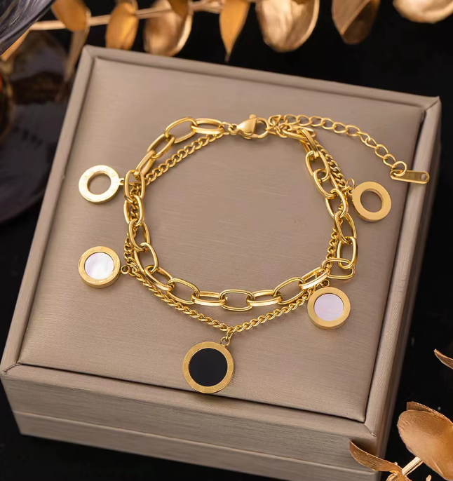 Gelaagde RVS Schakelarmband – Romeinse Cijfers & Luxury Charms