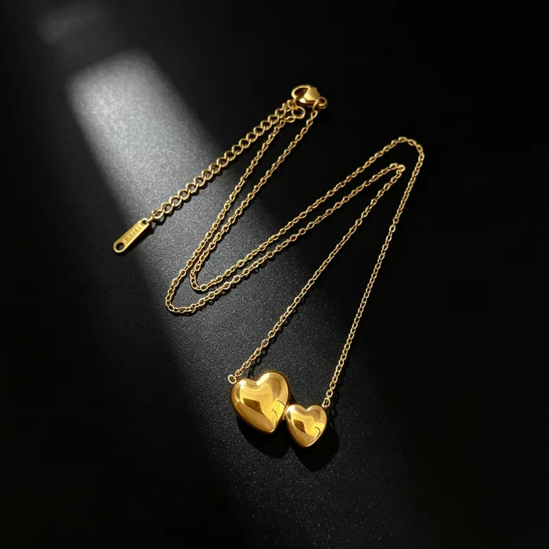 Minimalistische RVS Dubbele Hartjes Ketting – Verstelbare Schuifketting (18K Goud Verguld)