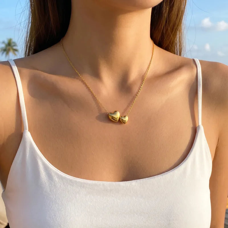 Minimalistische RVS Dubbele Hartjes Ketting – Verstelbare Schuifketting (18K Goud Verguld)