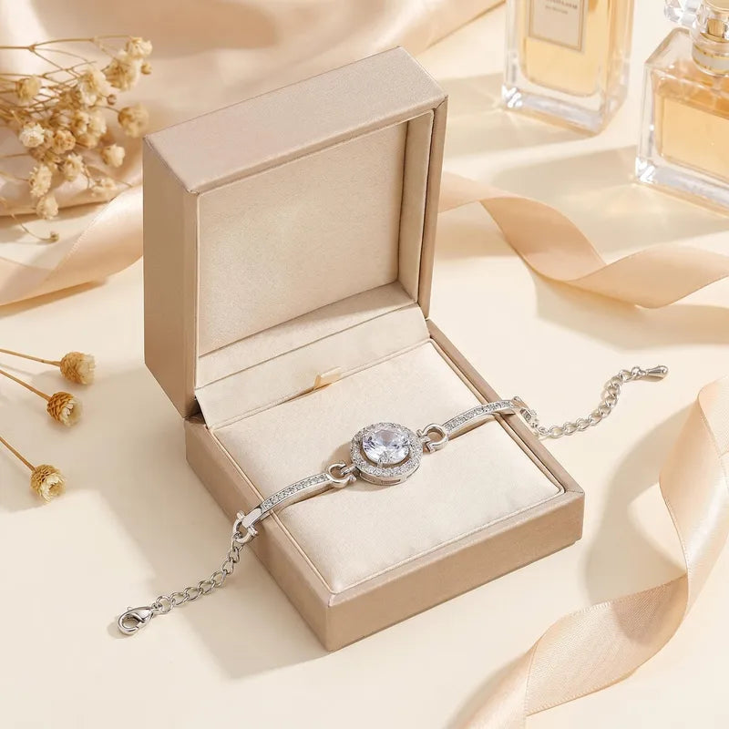 Dames Schakelarmband met Zirkoon — Witgoud