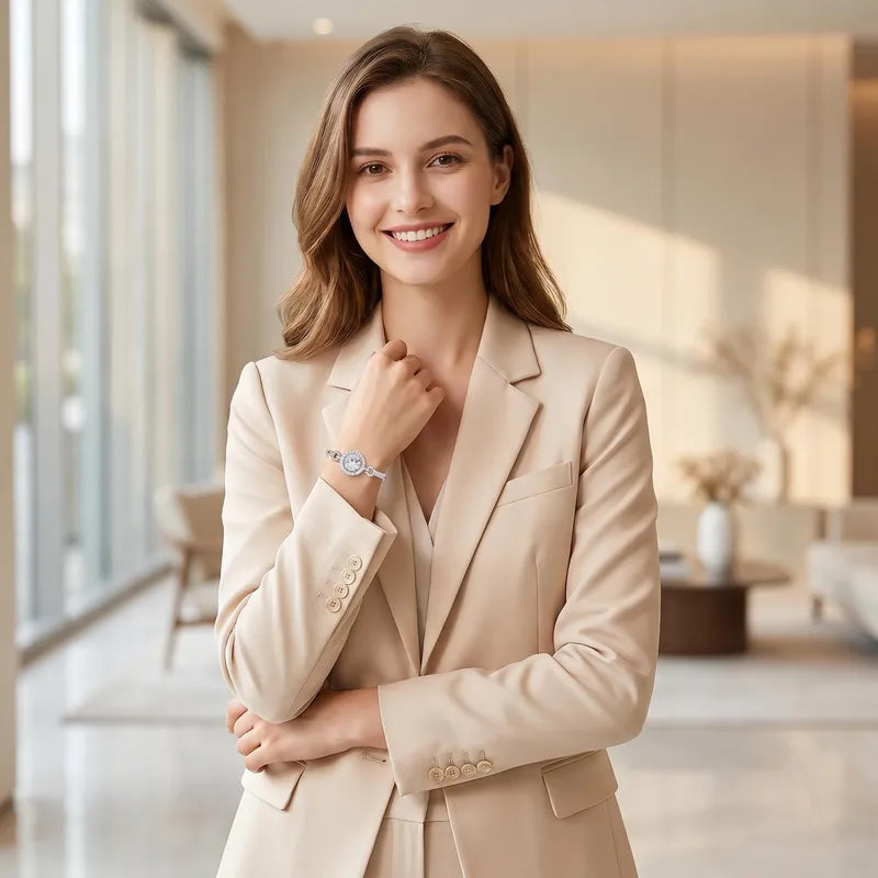 Dames Schakelarmband met Zirkoon — Witgoud