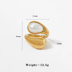 Teardrop Open Ring met Parel — Goudkleurig