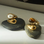 Teardrop Open Ring met Parel — Goudkleurig
