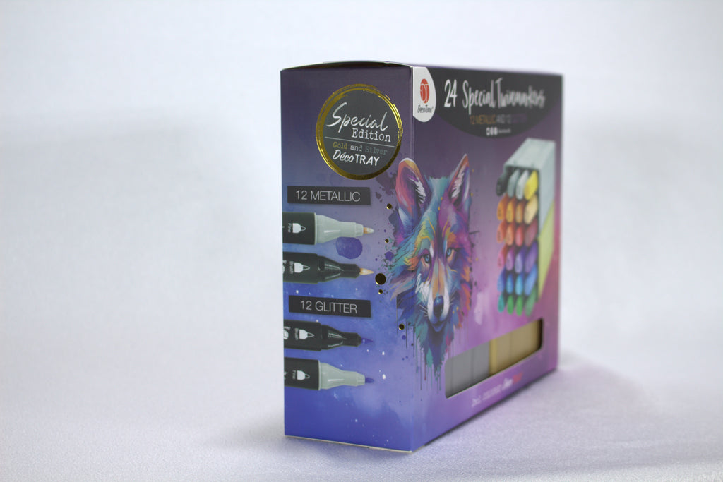 DécoTime Special Twinmarkers — 24 Luxe Metallic en Glitter Stiften met Opbergtrays