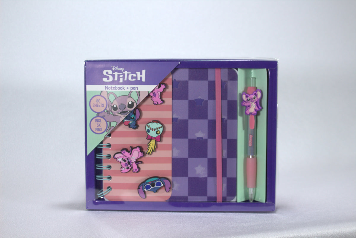 Disney Stitch and Angel Notebook Set with Pen and Pins - 80 Pa