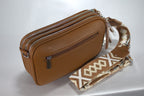 Trendy Triple Zip Crossbody Tas — Schoudertas met Brede Aztec Riem