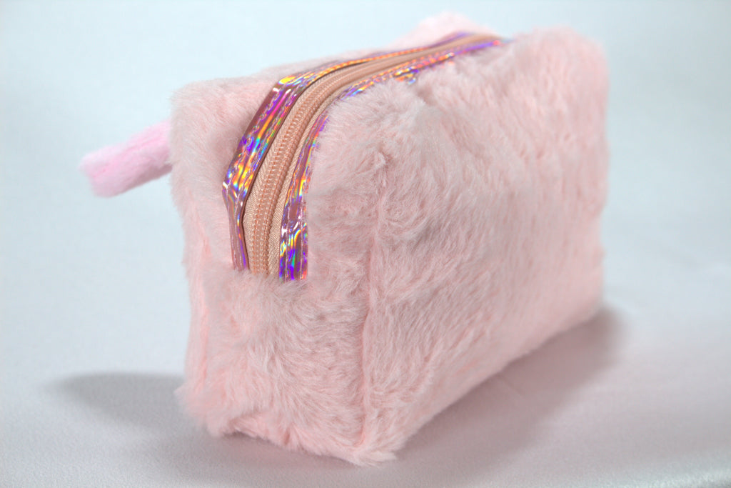 Clayre & Eef Toilettas Meisjes met Kattenprint - Roze Glitter Make-up Tasje