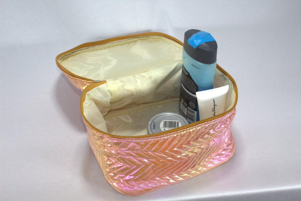 Clayre & Eef Grote Cosmeticakoffer Dames - Roze Holografische Beautycase Gewatteerd
