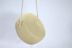 Round Woven Boho Shoulder Bag — Beige