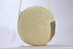 Round Woven Boho Shoulder Bag — Beige