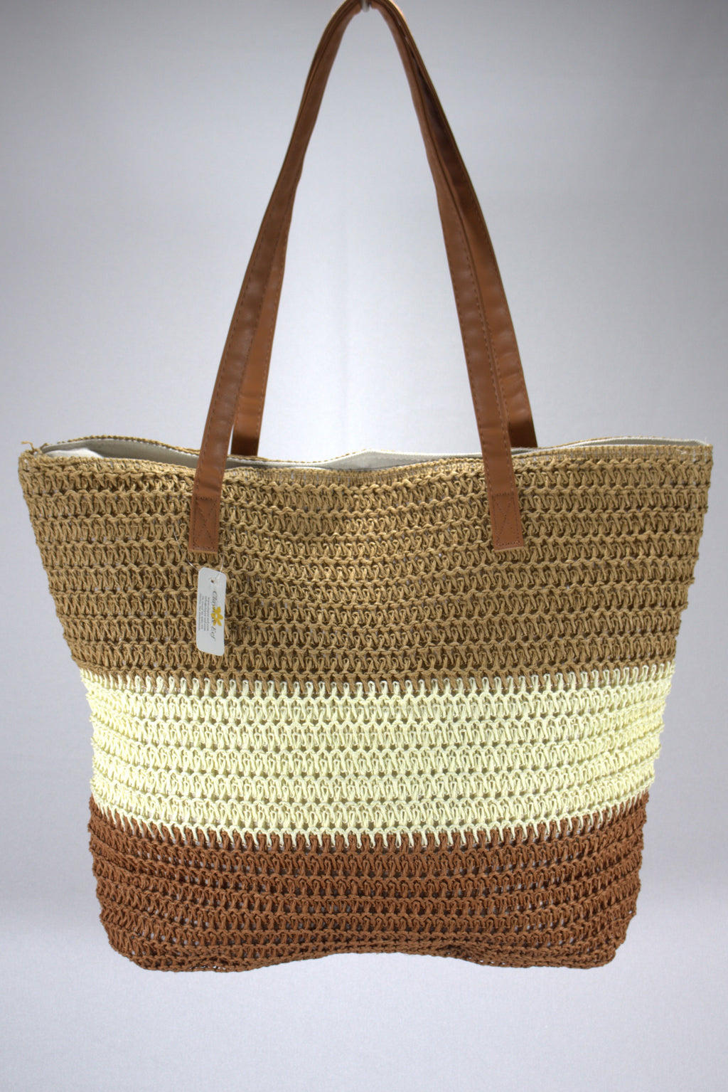 Ibiza Geweven Strandtas met Gekleurde Strepen – Ruime Shopper met Lederlook Hengsels