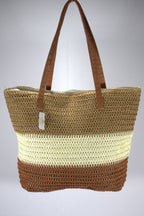 Ibiza Geweven Strandtas met Gekleurde Strepen – Ruime Shopper met Lederlook Hengsels
