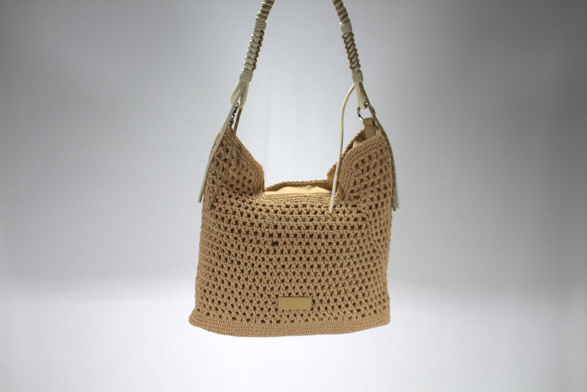 Boho Gehaakte Hobo Schoudertas met Gedraaid Touw Hengsel