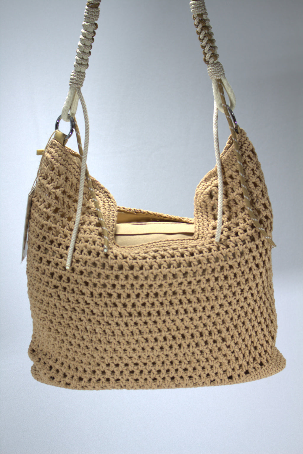Boho Gehaakte Hobo Schoudertas met Gedraaid Touw Hengsel