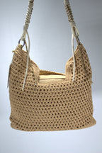 Boho Gehaakte Hobo Schoudertas met Gedraaid Touw Hengsel