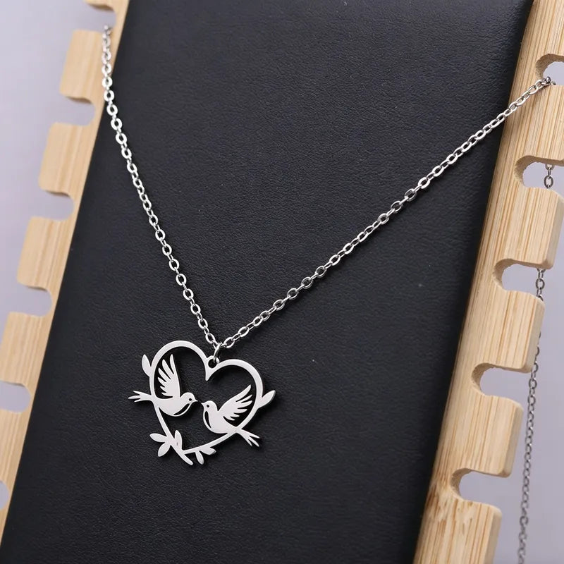 Schakelketting met Hart & Tortelduifjes — Graveerbaar
