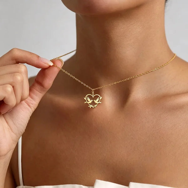 Schakelketting met Hart & Tortelduifjes — Graveerbaar