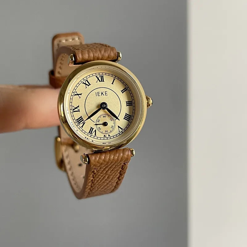 Vintage Roman Horloge — Goud & Camel