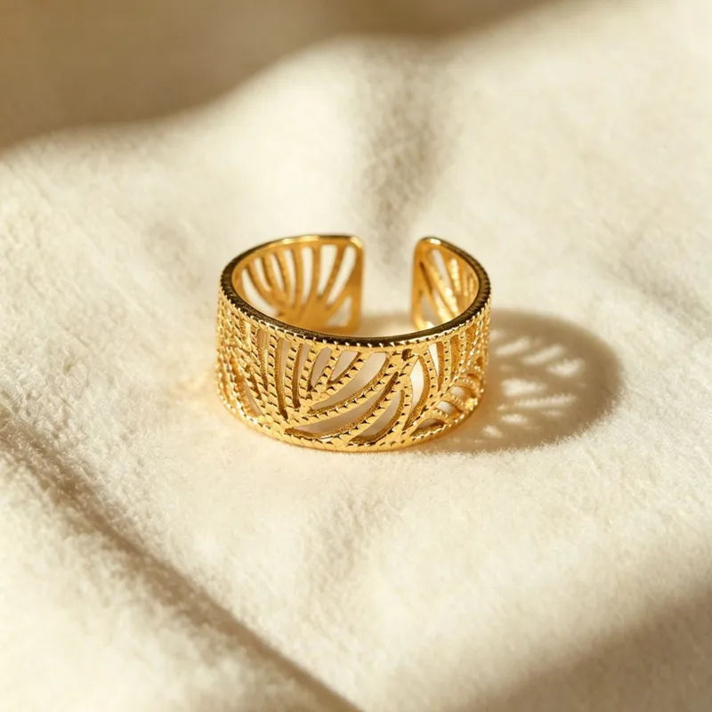 Palmbladeren Open Ring — Zilverkleurig