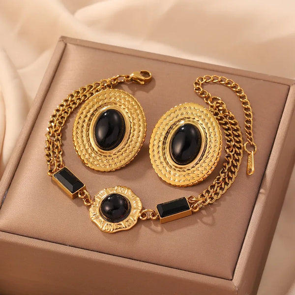 Vintage Empress Sieradenset — Goud & Zwarte Onyx