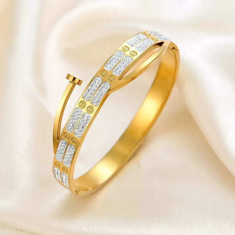 Unisex Bangle Armband met Geometrisch Patroon — Goudkleurig