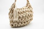 Boho Macramé Handtas Beige met Goudkleurig Lurex – Geknoopte Schoudertas